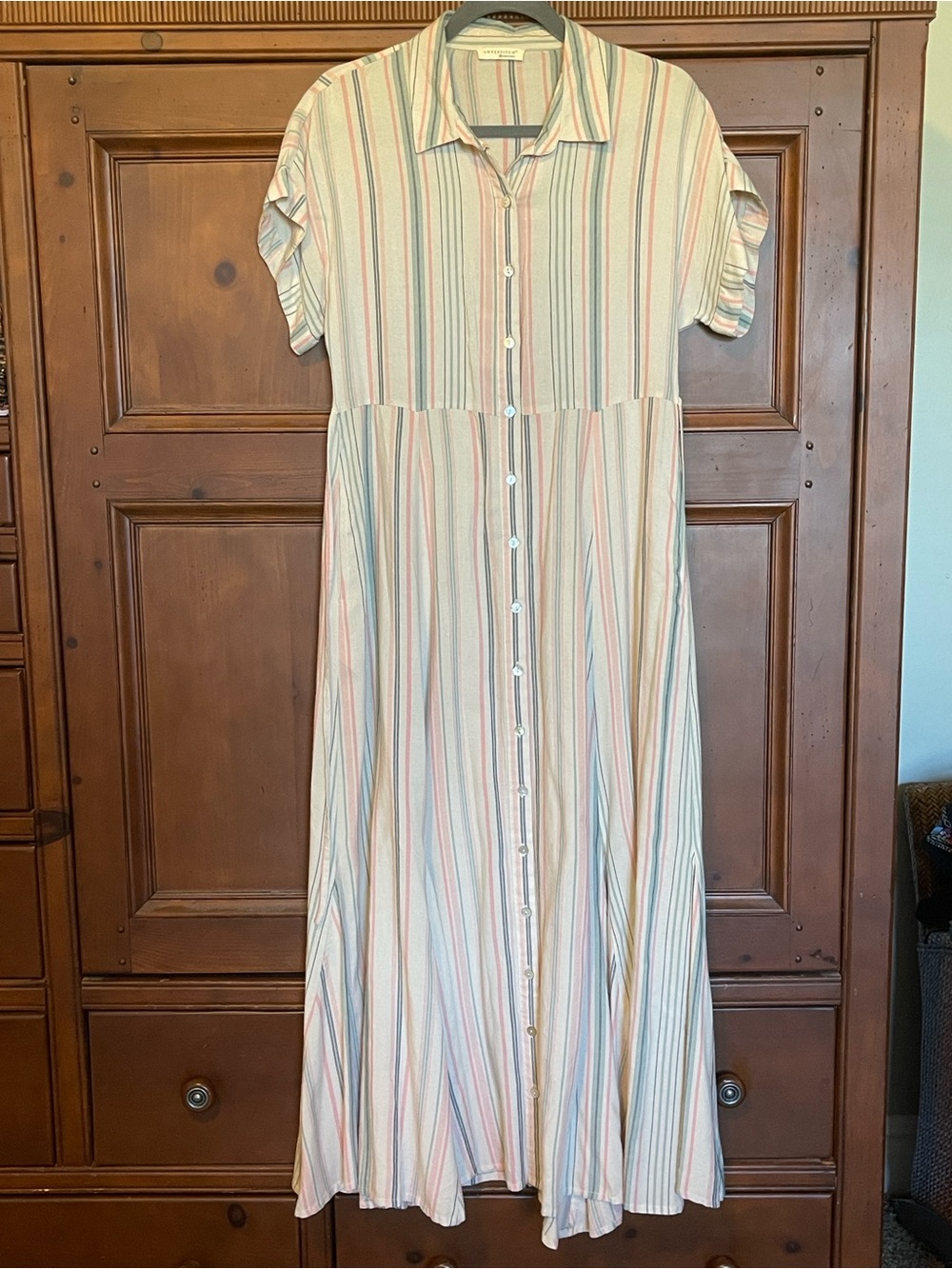 lovestitch Cream Button-Front Maxi Dress with Tie waist
